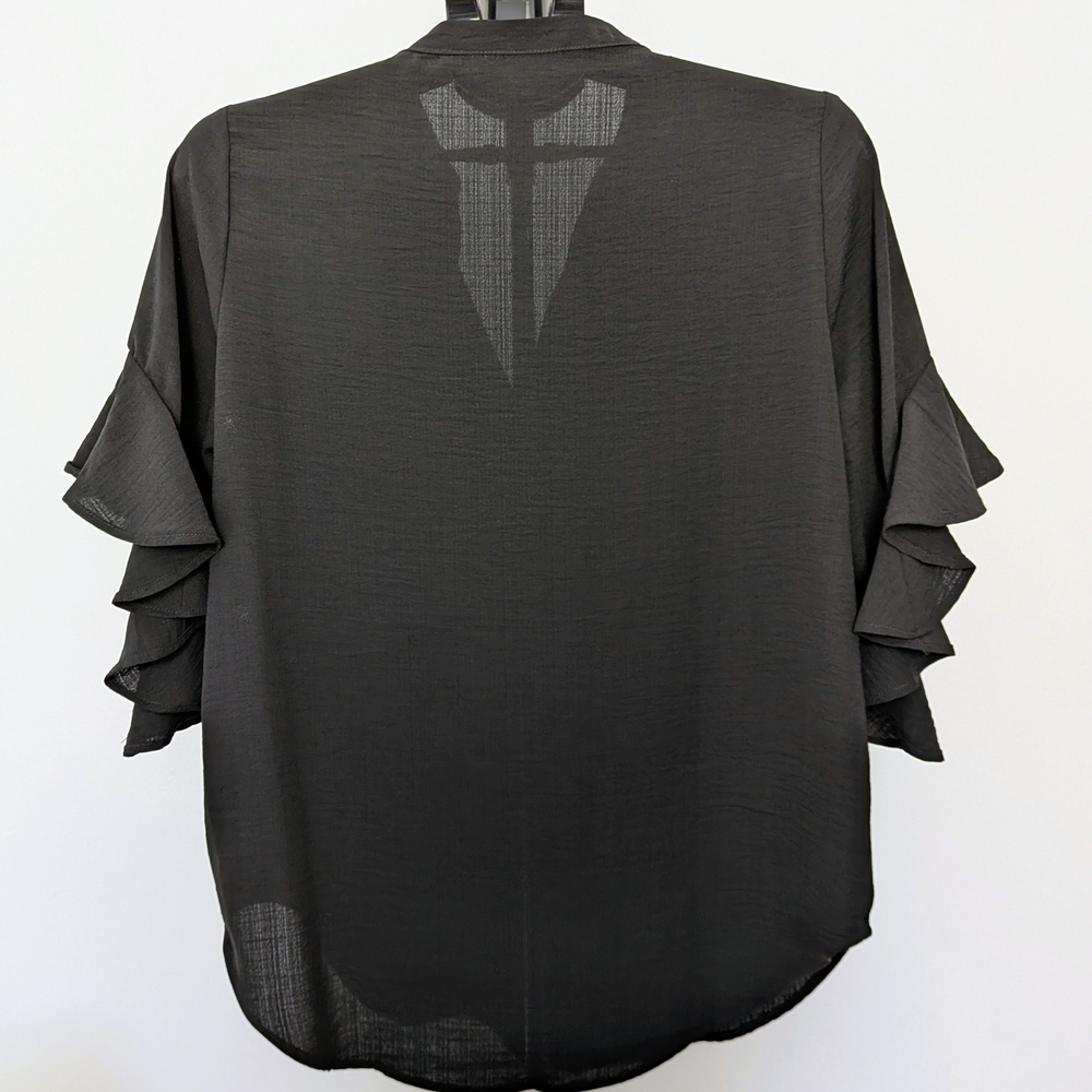 Philosophy Black Ruffle Sleeve Split Neck Blouse – Women’s Medium #192 - Picture 3 of 7